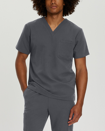 Photo of White Cross Scrubs Chest Pocket V-Neck Top Color Dark Pewter Main Vue 005