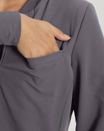 Photo of White Cross Scrubs V-Tess Jacket - Jersey Collar Color Dark Pewter Detail Vue 007