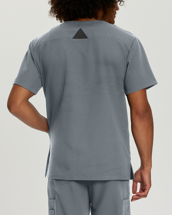 Photo of White Cross Scrubs Detailed Chest Pocket V-Neck Top Color Taylor Grey Back Vue 004