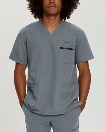 Photo of White Cross Scrubs Detailed Chest Pocket V-Neck Top Color Taylor Grey Main Vue 001
