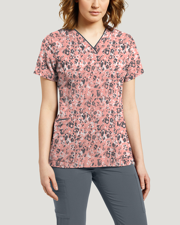 Image of Spotty Dotty Printed V-Neck Top Nurse Scrub Style # 755SPDY