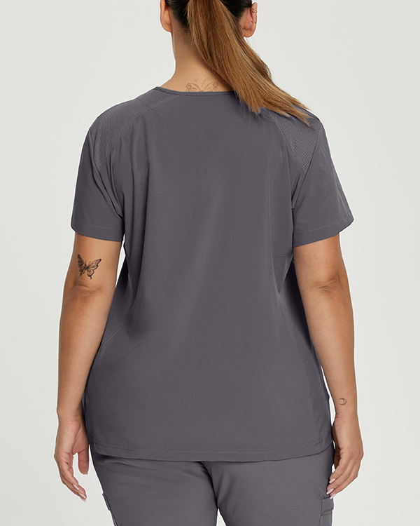 Photo of White Cross Scrubs Mock Wrap Solid Top Color Pewter Back Vue 008