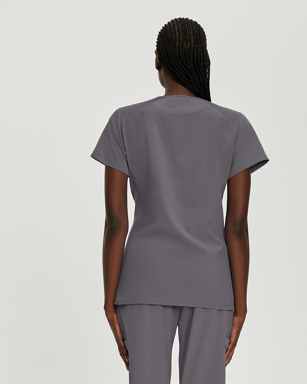 Photo of White Cross Scrubs Mock Wrap Solid Top Color Pewter Back Vue 011
