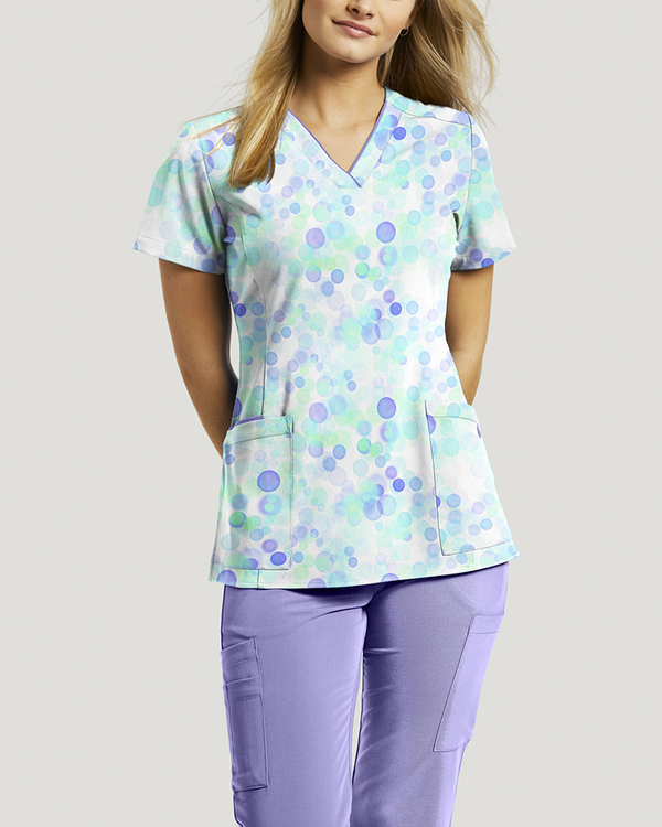 Image of Dots So Charming Printed V-Neck Top Nurse Scrub Style # 755DOCH