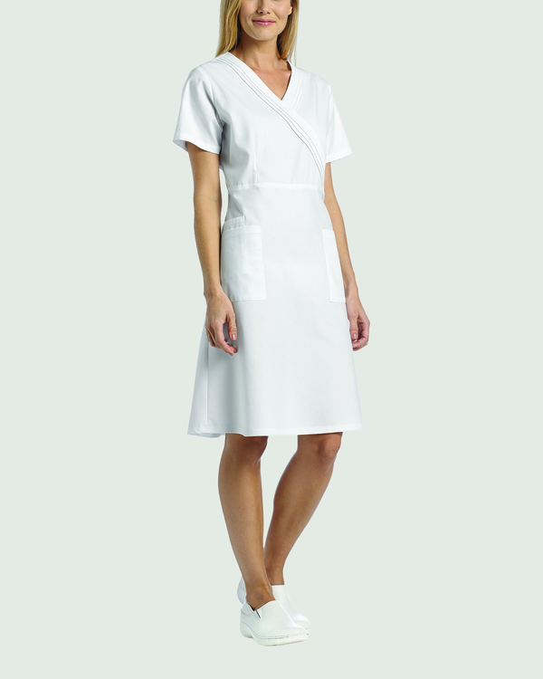 Photo of White Cross Scrubs Pleated Mock Wrap Dresse Color White Vue 8014.jpg