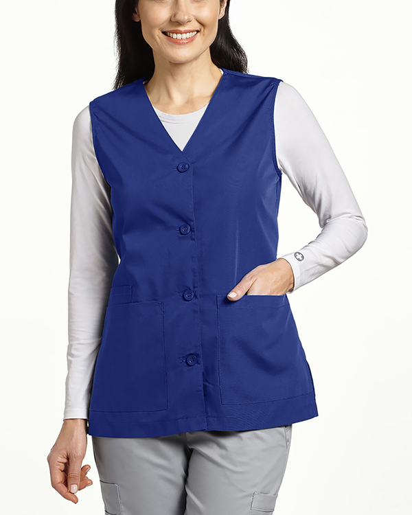 Photo of White Cross Scrubs Button Front vest Color Galaxy Blue Vue 802-GLB.jpg