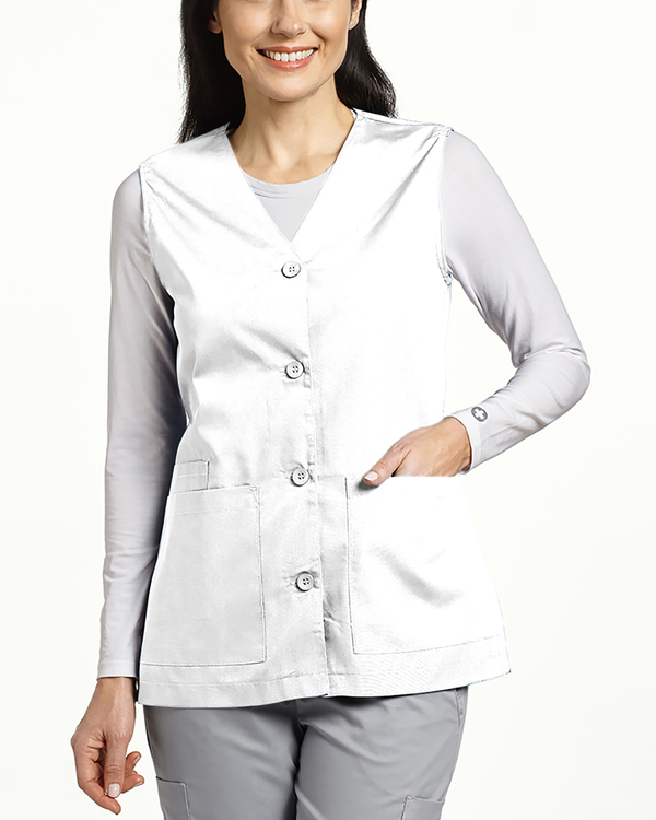 Photo of White Cross Scrubs Button Front vest Color White Vue 802-WHI.jpg