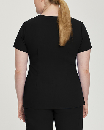 Photo of White Cross Scrubs One-Pocket V-Neck Top Color Black Back Vue 010