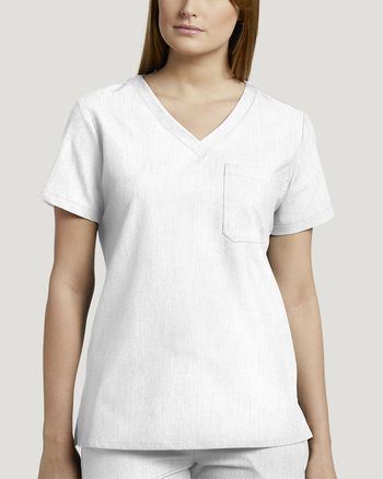 Photo of White Cross Scrubs One-Pocket V-Neck Top Color White Main Vue