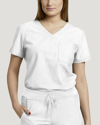 Photo of White Cross Scrubs One-Pocket V-Neck Top Color White Main Vue 2