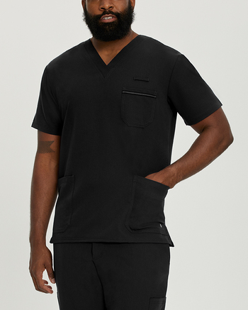 Photo of White Cross Scrubs Detailed Chest Pocket V-Neck Top Color Black Main Vue 009