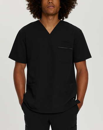 Photo of White Cross Scrubs Detailed Chest Pocket V-Neck Top Color Black Main Vue 001