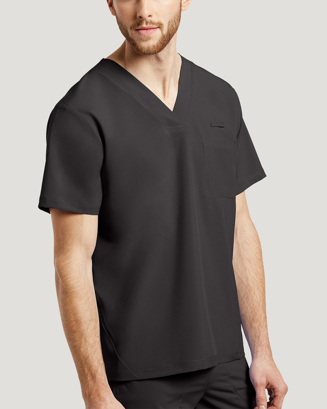 Photo of White Cross Scrubs Fit V-Neck Top for Men With Front Pocket Color Black Vue 2269-BLA.jpg