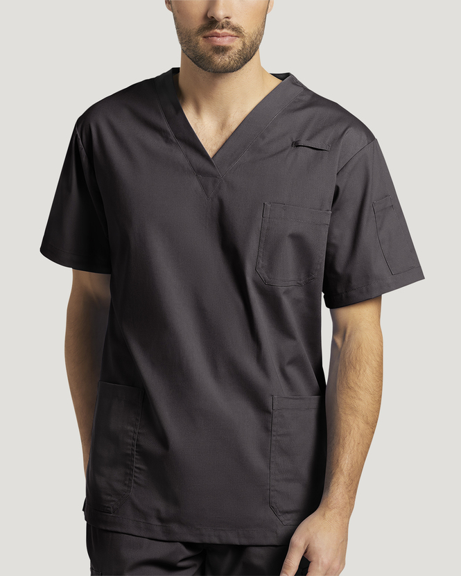 Photo of White Cross Scrubs Three Pocket Men's V Neck Color Black Main Vue