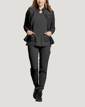 Photo of White Cross Scrubs 456 - FIT Shacket Color Black Main Vue Set2