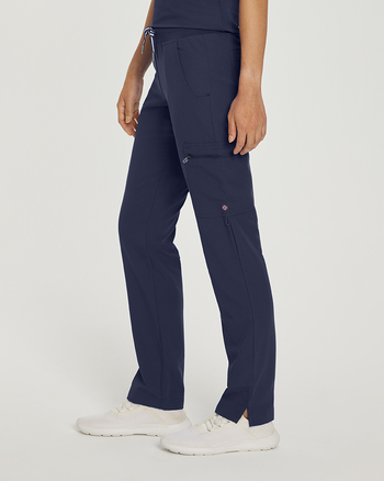 Photo of White Cross Scrubs Decorative tape drawstring, Zipped cargo pockets Pant - Tall Color Navy Side Vue 008