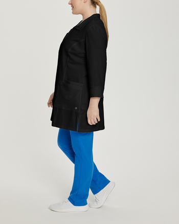 Photo of White Cross Scrubs FIT Zip Front Labcoat Color Black Side Vue 006