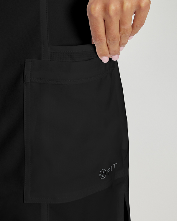 Photo of White Cross Scrubs FIT Zip Front Labcoat Color Black Detail Vue 002