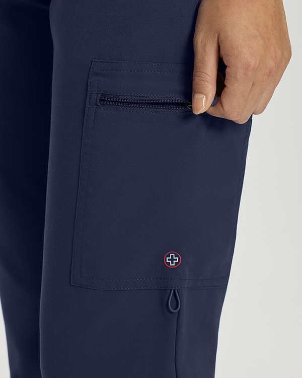 Photo of White Cross Scrubs Decorative tape drawstring, Zipped cargo pockets Pant - Petite Color Navy Detail Vue 009