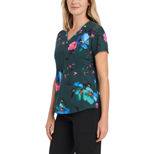 Photo de WT307ELFL - Haut d'uniforme médical à col en V à 2 poches pour femmes Electric Florals Vue Côté