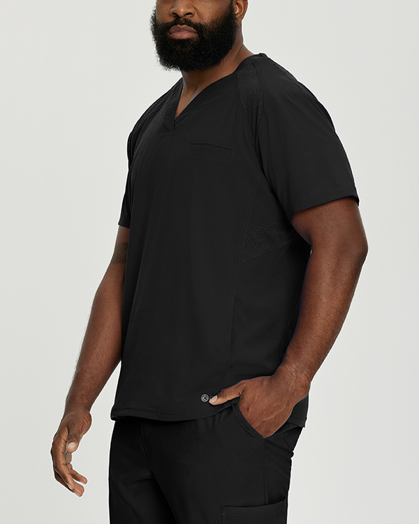 Photo of White Cross Scrubs FIT V-Neck Solid Top for Men Color Black Side Vue 004