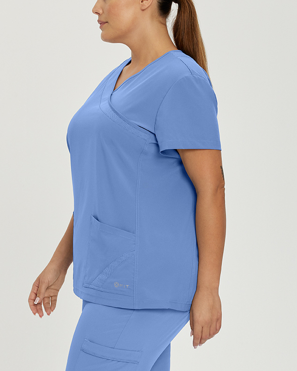 Photo de l'uniforme White Cross 748 Haut Fit Faux Cache-coeur Couleur Ciel Bleu  Vue Côté 008