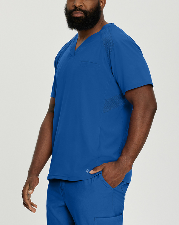 Photo of White Cross Scrubs FIT V-Neck Solid Top for Men Color Royal Side Vue 004