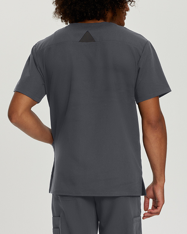 Photo of White Cross Scrubs Detailed Chest Pocket V-Neck Top Color Taylor Grey Back Vue 004