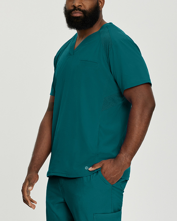 Photo of White Cross Scrubs FIT V-Neck Solid Top for Men Color Caribbean Side Vue 004
