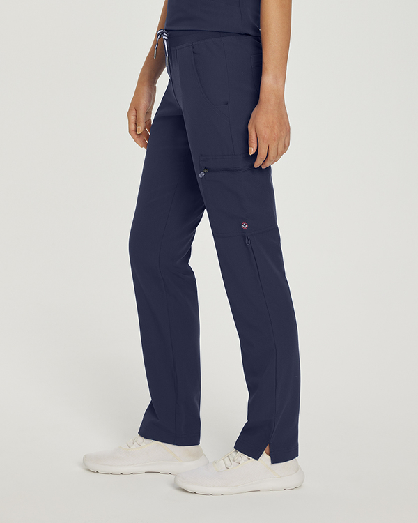 Photo of White Cross Scrubs Decorative tape drawstring, Zipped cargo pockets Pant - Tall Color Navy Side Vue 008