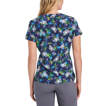 Photo of WT307PSBF - Women's 2-Pocket V-Neck Scrub Top Psychedelic Butterfly Back View
