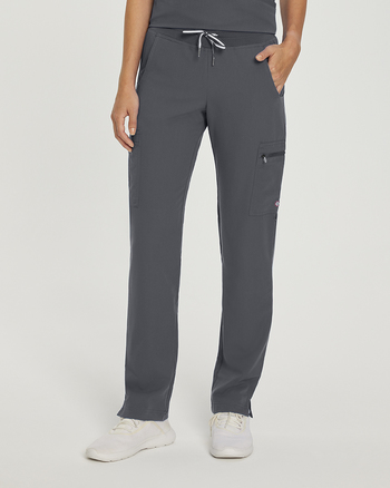 Photo of White Cross Scrubs Decorative tape drawstring, Zipped cargo pockets Pant - Petite Color Dark Pewter Main Vue 006