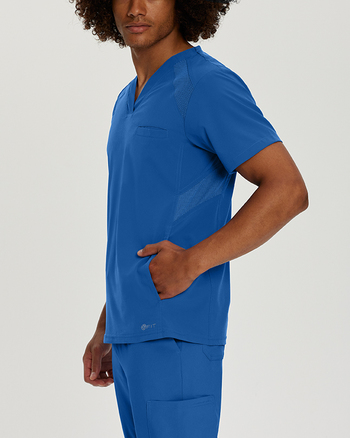 Photo of White Cross Scrubs FIT V-Neck Solid Top for Men Color Royal Side Vue 003