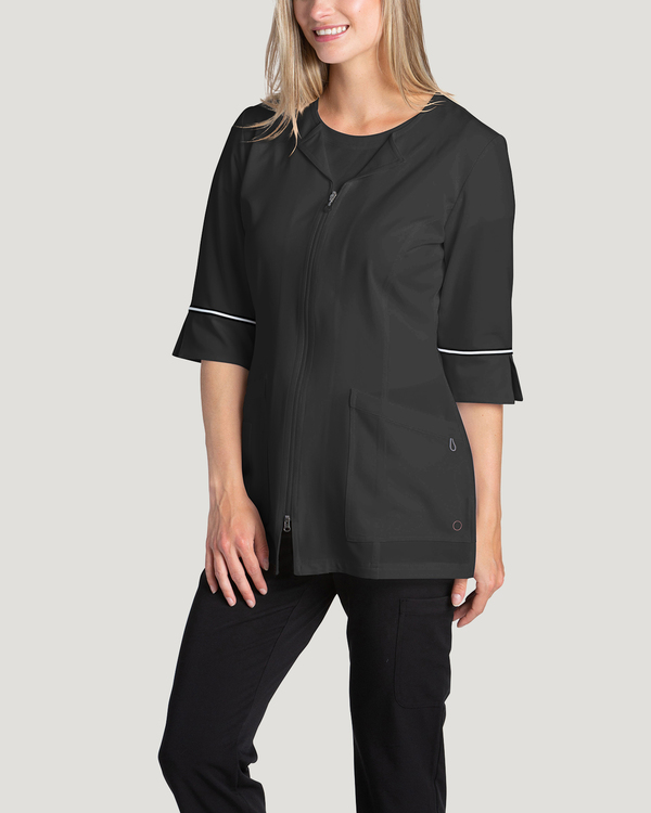 Photo of White Cross Scrubs Marvella Labcoat With 2 Way Zipper Color Black Main Vue