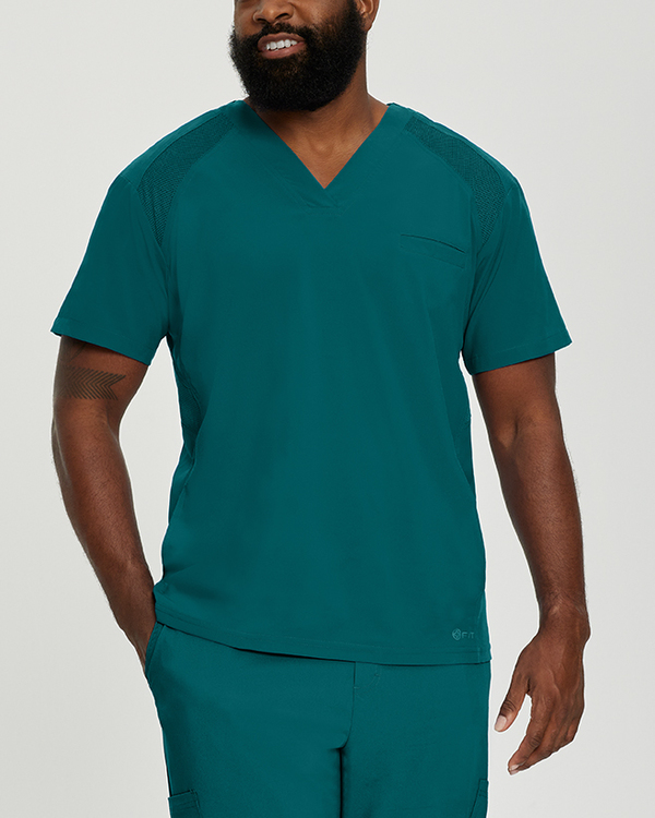 Photo of White Cross Scrubs FIT V-Neck Solid Top for Men Color Caribbean Main Vue 008