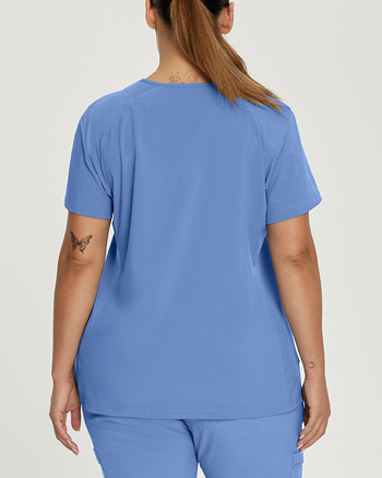Photo of White Cross Scrubs Mock Wrap Solid Top Color Ceil Blue Back Vue 008