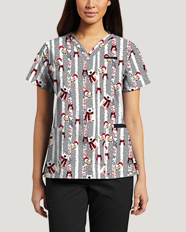 Photo of White Cross Scrubs Happy Trees Printed V-Neck Top Color  Vue 618-HYT.jpg