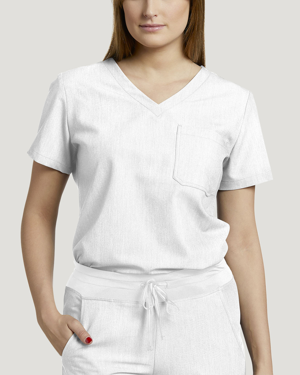 Photo of White Cross Scrubs One-Pocket V-Neck Top Color White Main Vue 2