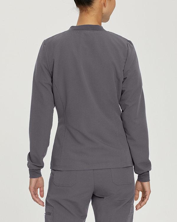Photo of White Cross Scrubs V-Tess Jacket - Jersey Collar Color Dark Pewter Back Vue 005