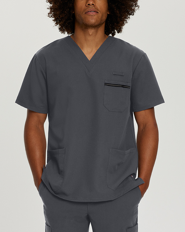 Photo of White Cross Scrubs Detailed Chest Pocket V-Neck Top Color Taylor Grey Main Vue 001