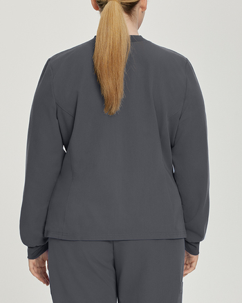 Photo of White Cross Scrubs V-Tess Jacket - Jersey Collar Color Dark Pewter Back Vue 008