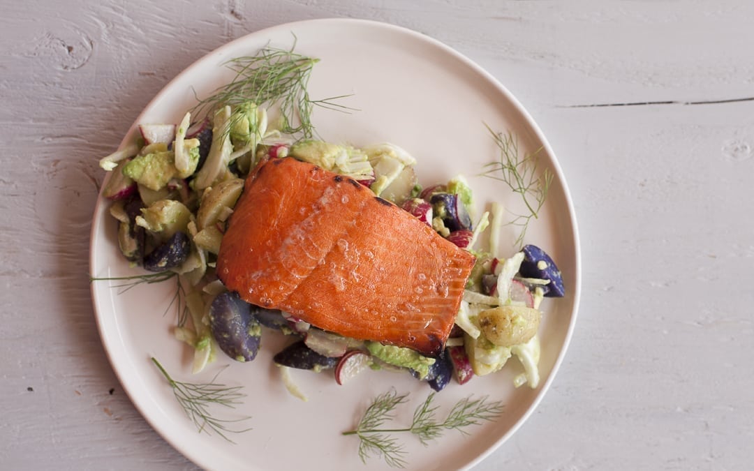 Cedar Planked Sambuca Glazed Copper River Salmon