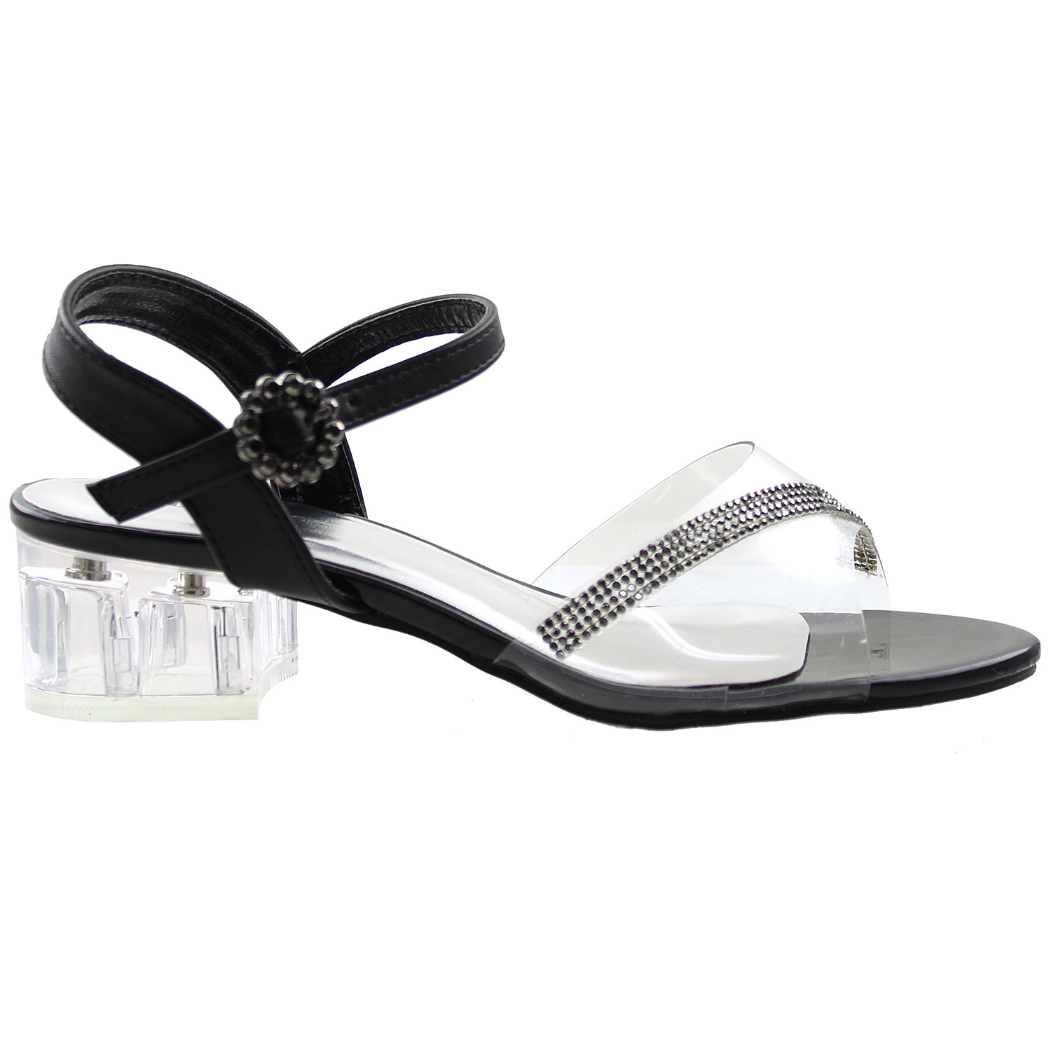 black clear block heel sandals