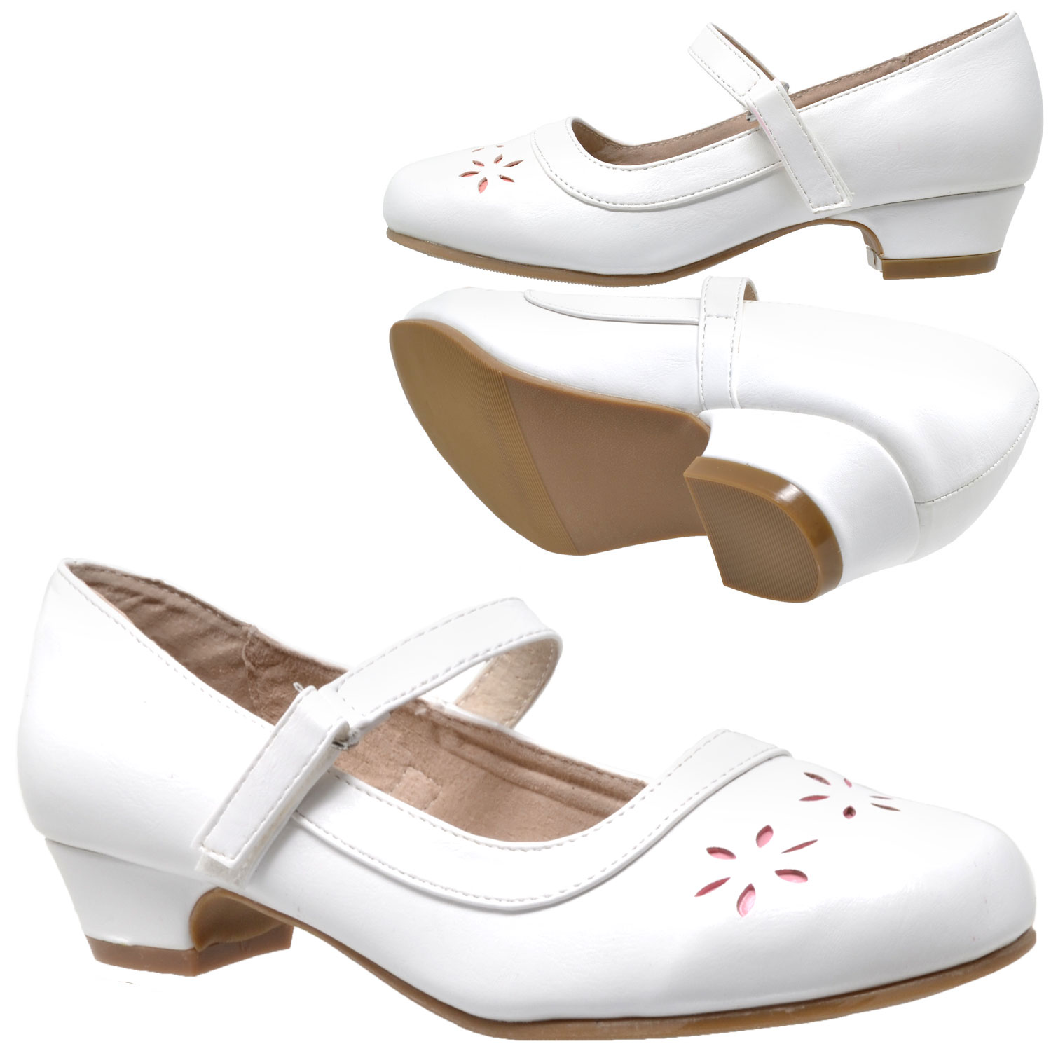 Kids Dress Shoes Mary Jane Ankle Strap Closed Toe Pumps White | eBay