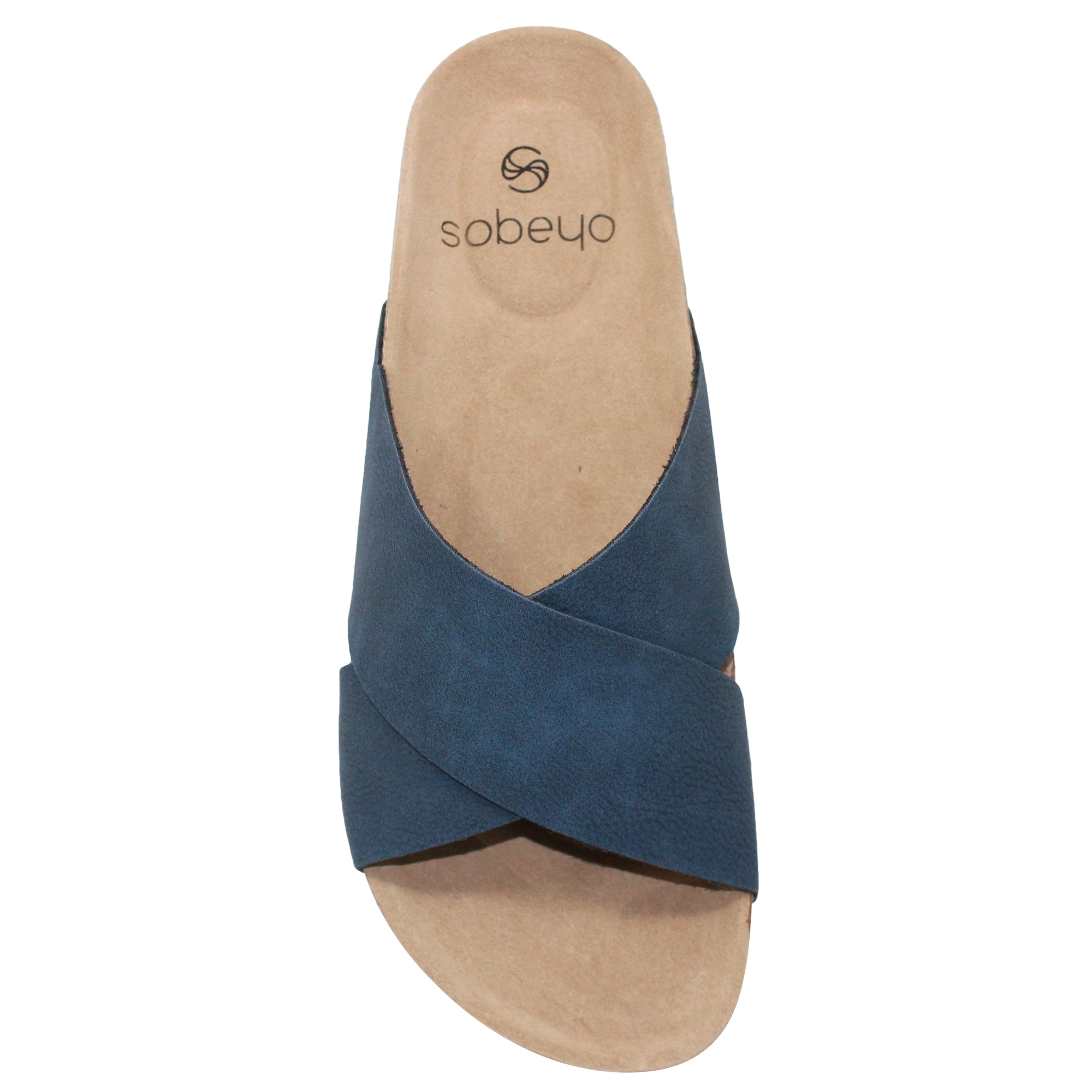 SOBEYO Women's Comfort Sandals Criss-Cross Strap Slip On Low Heel Corks Navy - Picture 7 of 7