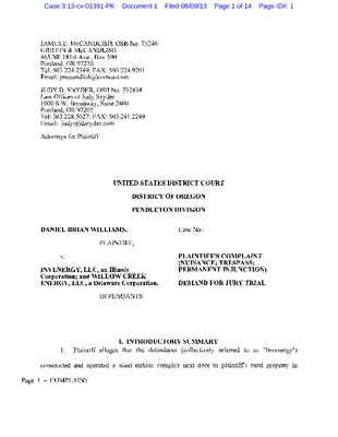 22013cv01391 Williams V Invenergy Willow Creek Complaint