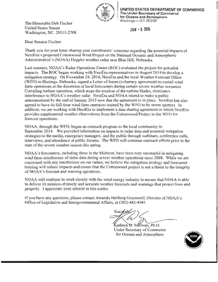 Noaa Response To Sen Fischer Cottonwood Wf Signed 5 Jan15