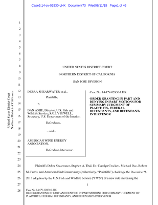 Shearwater V Ashe Order Re Sj