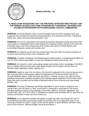 Town South Bethany Resolution No
