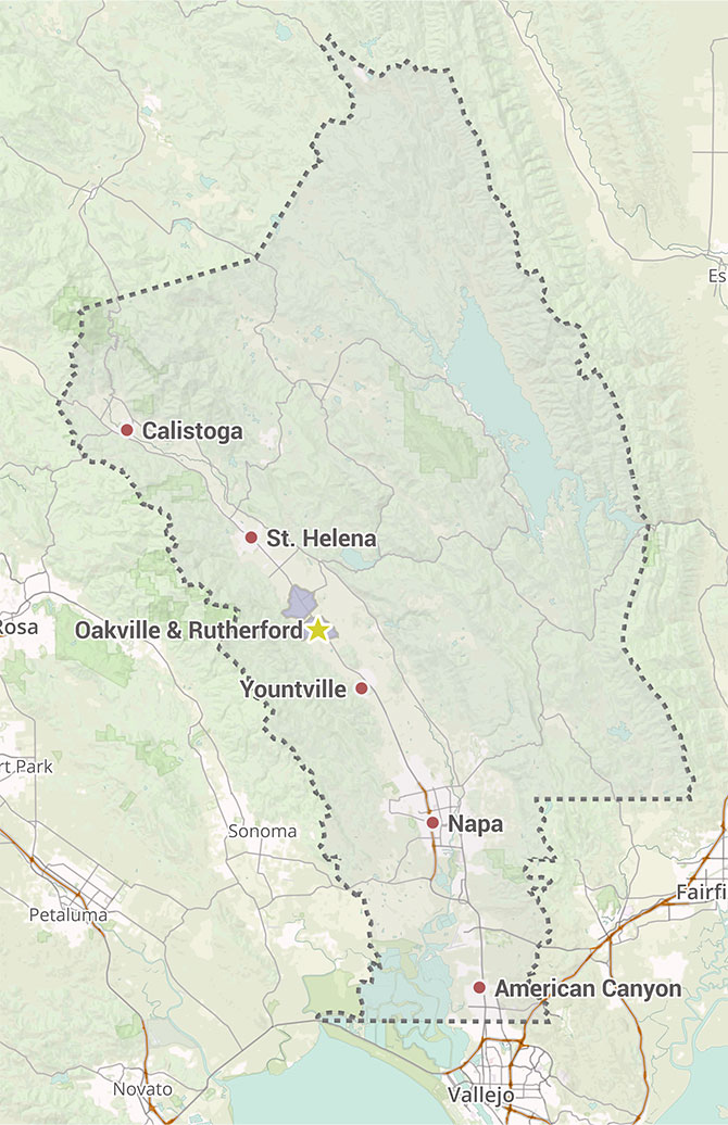 Map of Oakville, CA and Rutherford,CA